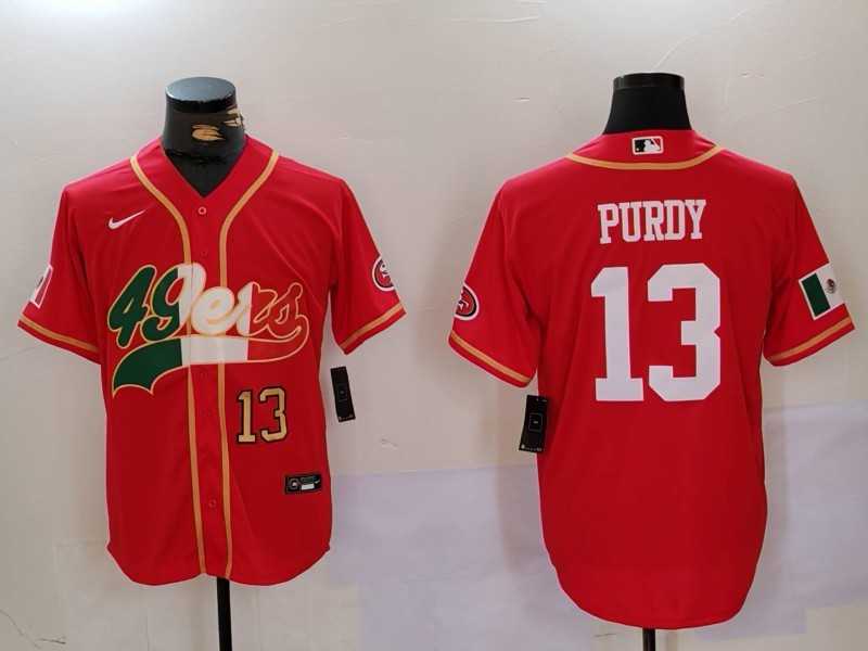 Mens San Francisco 49ers #13 Brock Purdy Red With Patch Cool Base Stitched Baseball Jerseys->san francisco 49ers->NFL Jersey